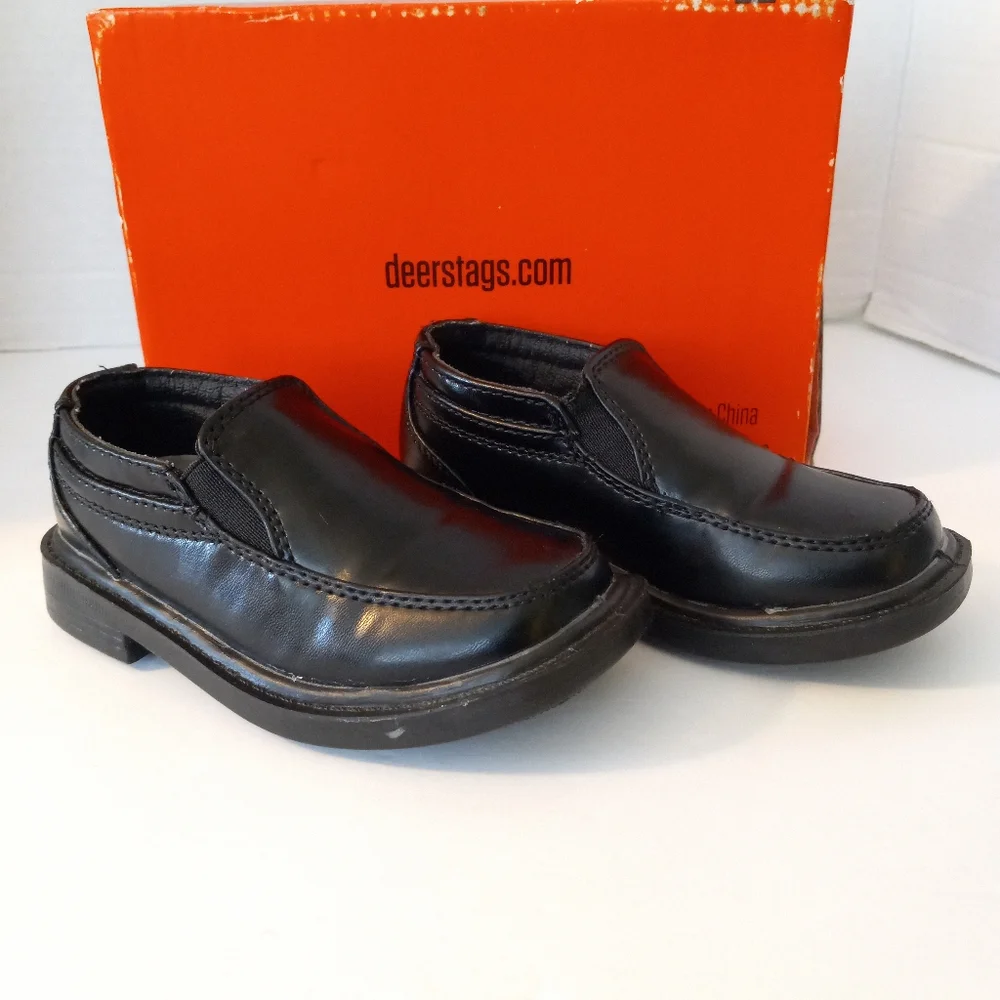 Deer Stags boys size 7T M Brian black slip on Dress shoes